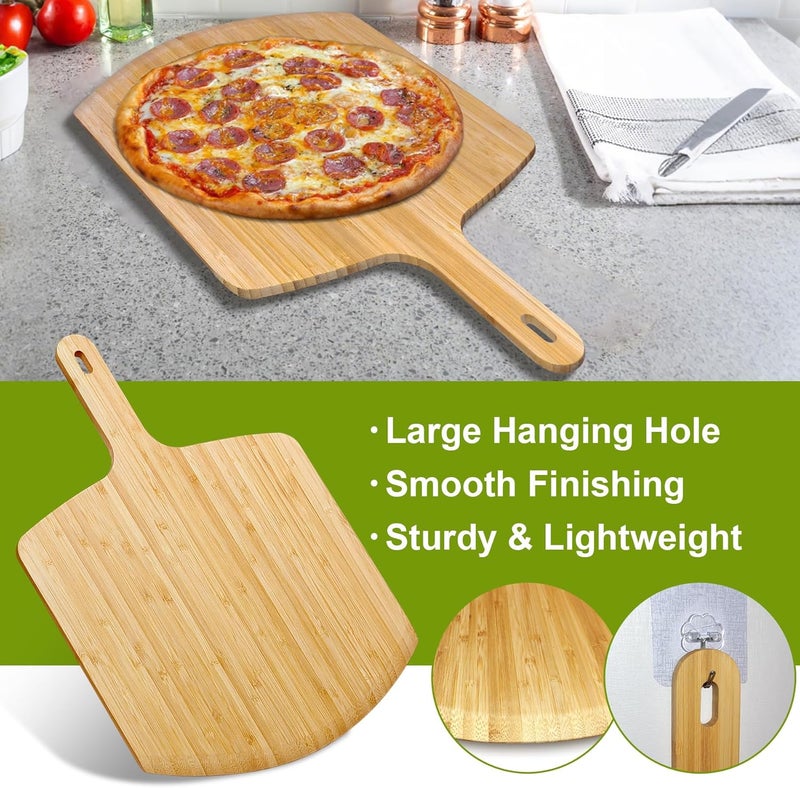 TUOCON Pizza Peel 12inch Bamboo Pizza Paddle Wooden Pizza Peel Pizza Server for Ooni Oven Accessory Pizza Spatula Baking Homemade Cheese Bread Turner Pizza Pre board Pizza Tools Gift - Image 2